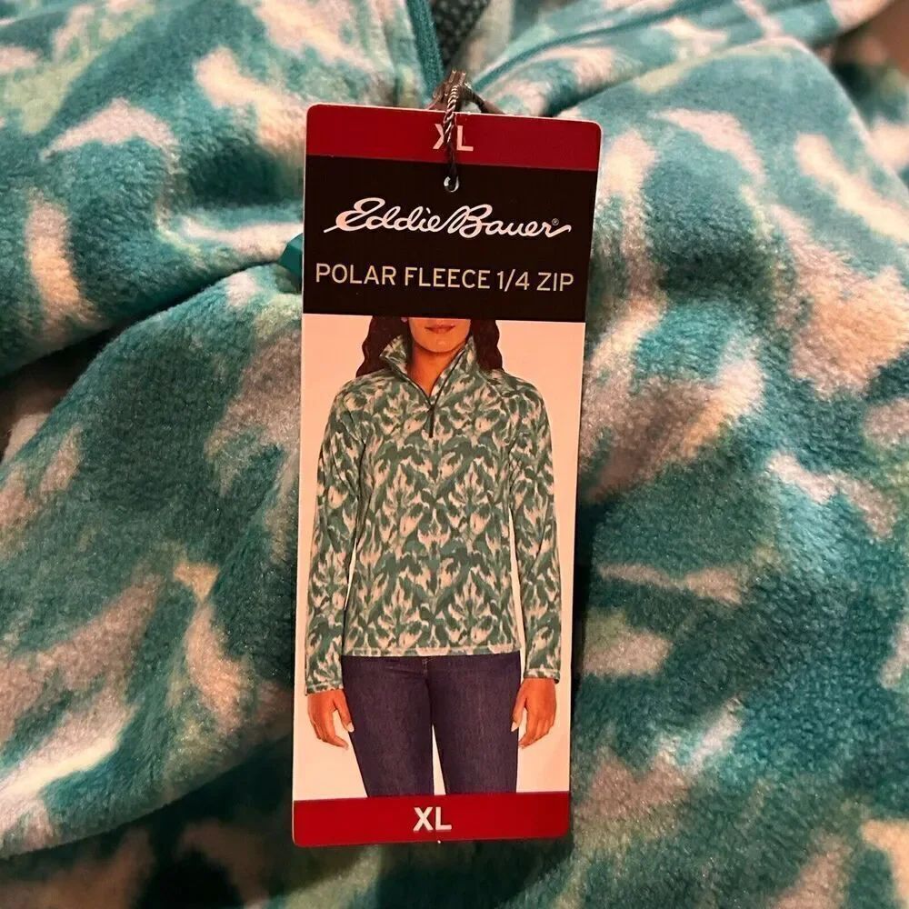 Eddie Bauer 1/4 Zip Polar Fleece Pullover Turquoise Leaf Ikat Women's Size XL - Picture 5 of 8